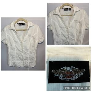 y2k vintage harley davidson white button up shirt corset back grunge Size L